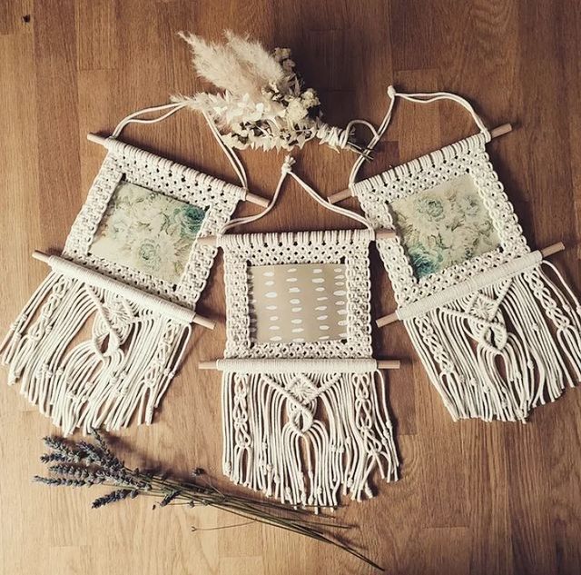 Personalized macrame photo frames with beautiful knots and fringes.
